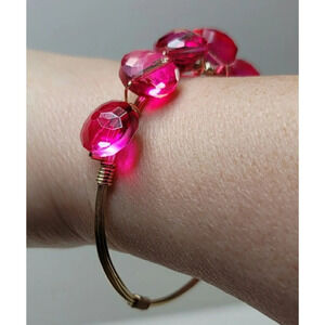 Faceted Pink Glass Wire Wrapped Bangle